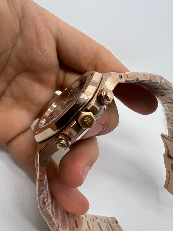 Audemars Piguet R.O. Dourado Mostrador Preto Bezel Rose Pulseira Rose — vista 3