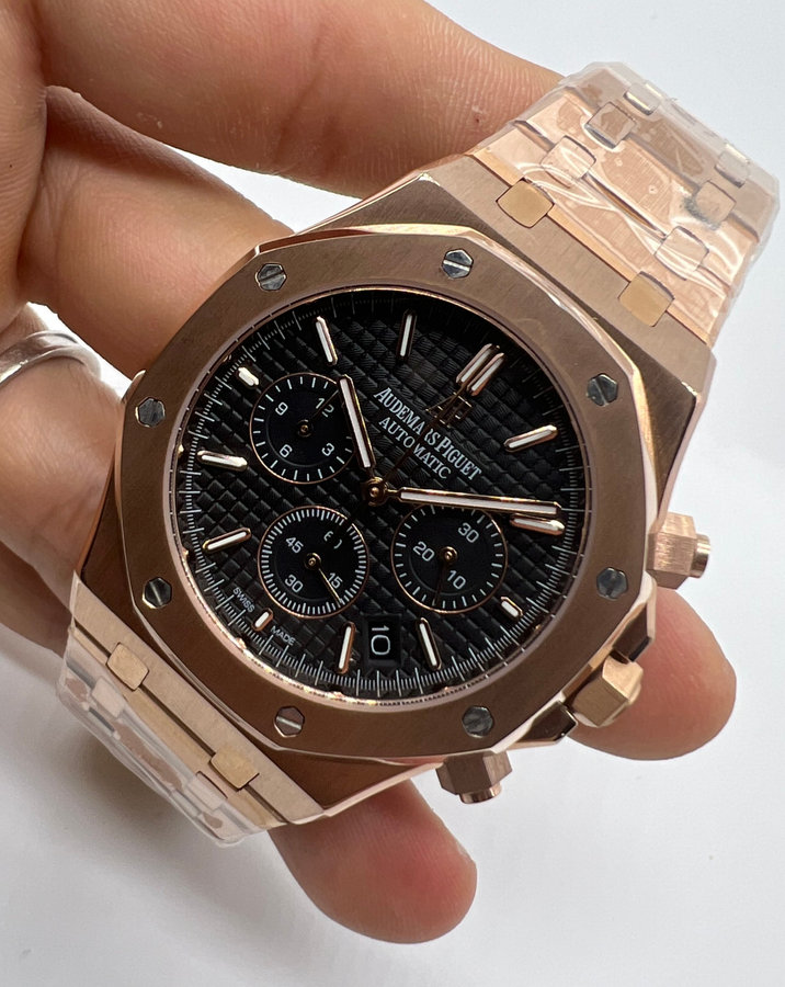 Audemars Piguet R.O. Dourado Mostrador Preto Bezel Rose Pulseira Rose — vista 2