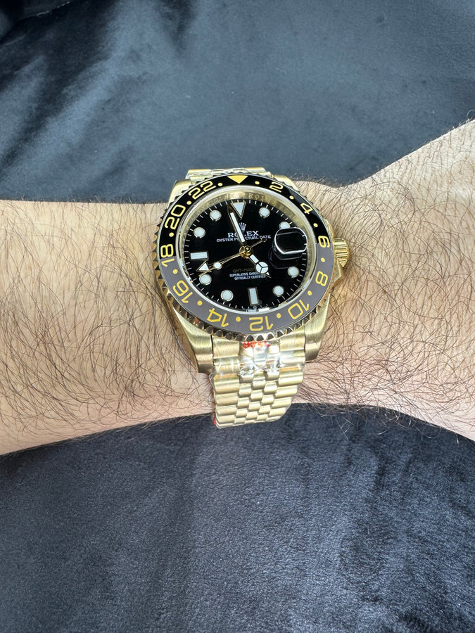 Rolex GMT Master ll Bruce Wayne Dourado Pulseira Jubilee — vista 2
